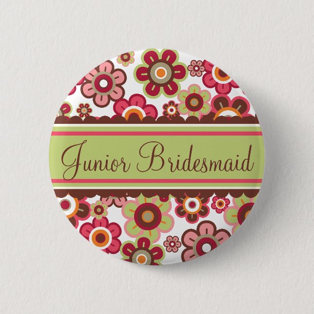 Candy Daisies Flowers Bridesmaid Wedding Button (Front)
