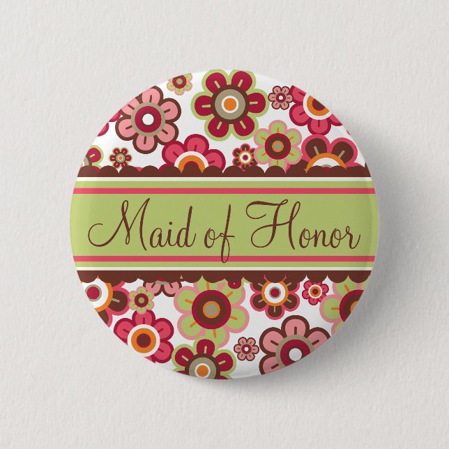 Candy Daisies Flowers Maid Of Honor Wedding Button (Front)