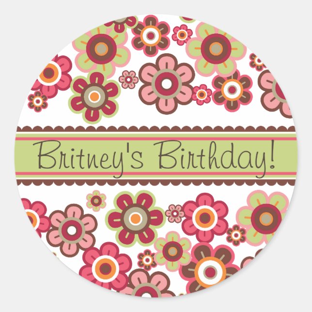 Candy Daisies Pattern Birthday Gift Label Sticker (Front)