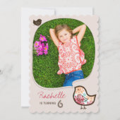 Candy Damask Bird Photo Girl Birthday Party Invite (Front)