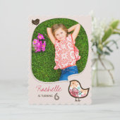Candy Damask Bird Photo Girl Birthday Party Invite (Standing Front)