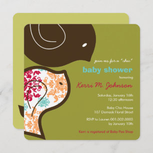 Candy Damask Chicks Cute Baby Shower Party Invite