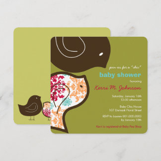 Candy Damask Chicks Cute Baby Shower Party Invite