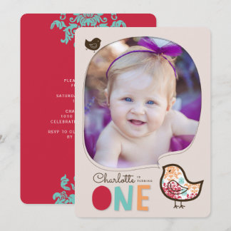 Candy Damask Chicks Girl 1st Birthday Party Invite