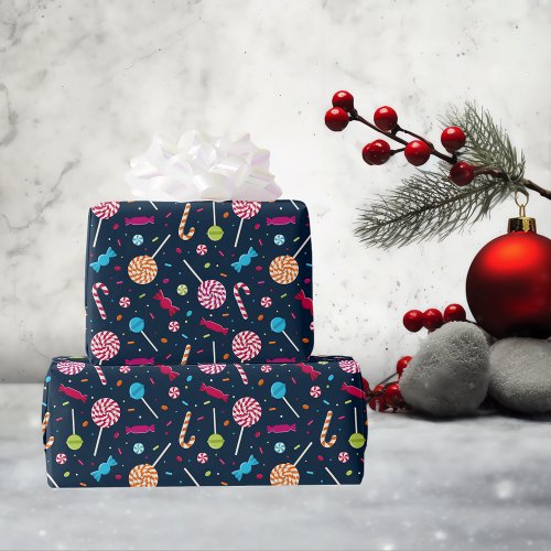 Candy Dandy Navy Blue Pattern Wrapping Paper