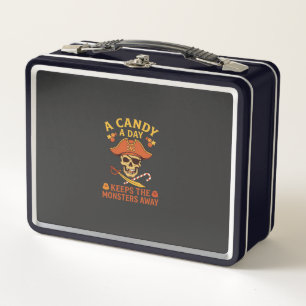 Candy Day Halloween Pirate Skull Cane Metal Lunch Box