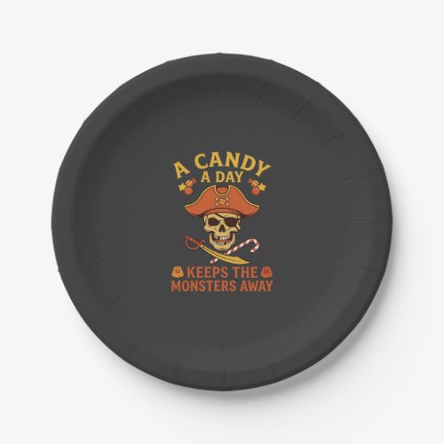 Candy Day Halloween Pirate Skull Cane Paper Plates