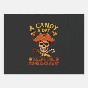 Candy Day Halloween Pirate Skull Cane Sign