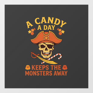 Candy Day Halloween Pirate Skull Cane Window Cling