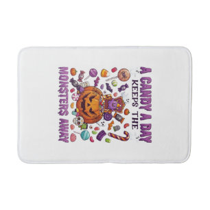 Candy Day Keeps Monsters Away Halloween Pumpkin_1 Bath Mat