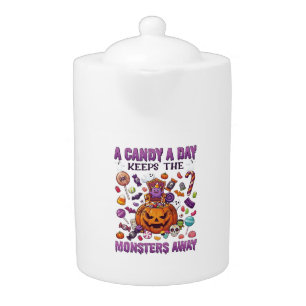 Candy Day Keeps Monsters Away Halloween Pumpkin_1 Teapot