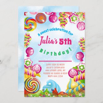 Candy Dreams Birthday Party Invitation by ThreeFoursDesign at Zazzle