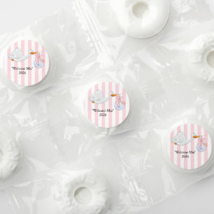 Candy Favors Breath Mints Pink Stripe Stork