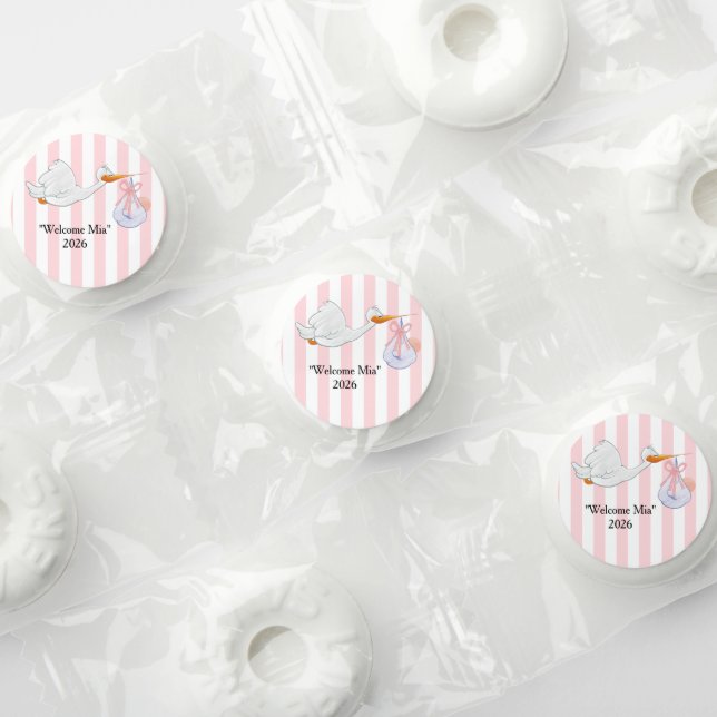 Candy Favors Breath Mints Pink Stripe Stork (Assorted)