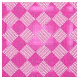 Candy Floss Pink White Faux Patchwork Pattern Fabric