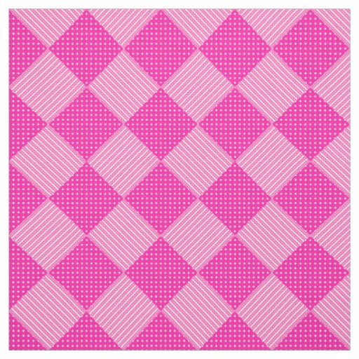 Candy Floss Pink White Faux Patchwork Pattern Fabric