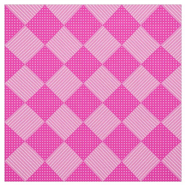 Candy Floss Pink White Faux Patchwork Pattern Fabric (Swatch)