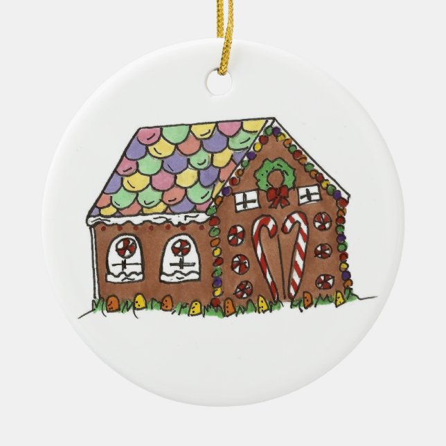 Candy Gingerbread House Merry Christmas Holiday Ceramic Ornament (Front)