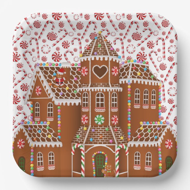 Candy Gingerbread House  Paper Plates (Front)