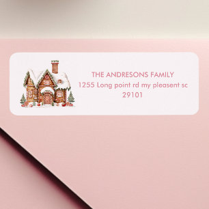 Candy Gingerbread House Pink Birthday Label