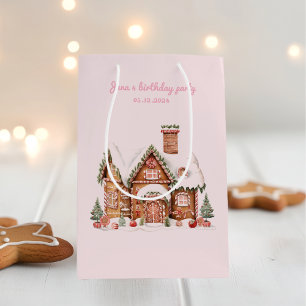 Candy Gingerbread House Pink Birthday Medium Gift Bag