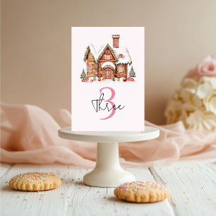 Candy Gingerbread House Pink Birthday Table Number