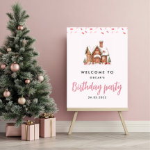 Candy Gingerbread House Pink Birthday Welcome