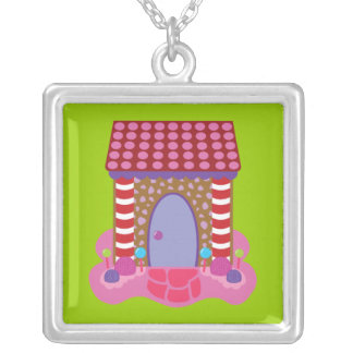 Candy Gingerbread House Silver Plated Necklace