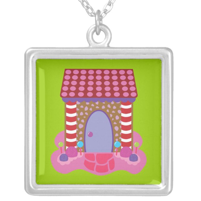 Candy Gingerbread House Silver Plated Necklace (Front)