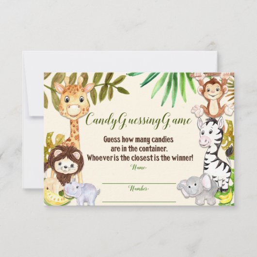 Candy Guessing Game, Safari Baby Shower, Jungle (Front)