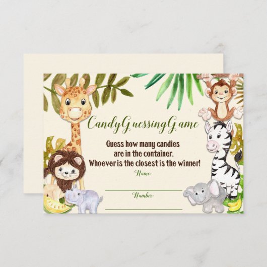 Candy Guessing Game, Safari Baby Shower, Jungle (Front/Back)