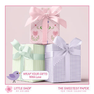 Candy Heart and Love Birds Valentines Day Wrapping Paper Sheets