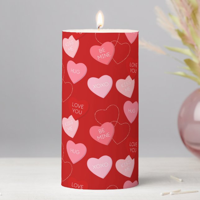 Candy Heart Cascade Pillar Candle (In Situ)