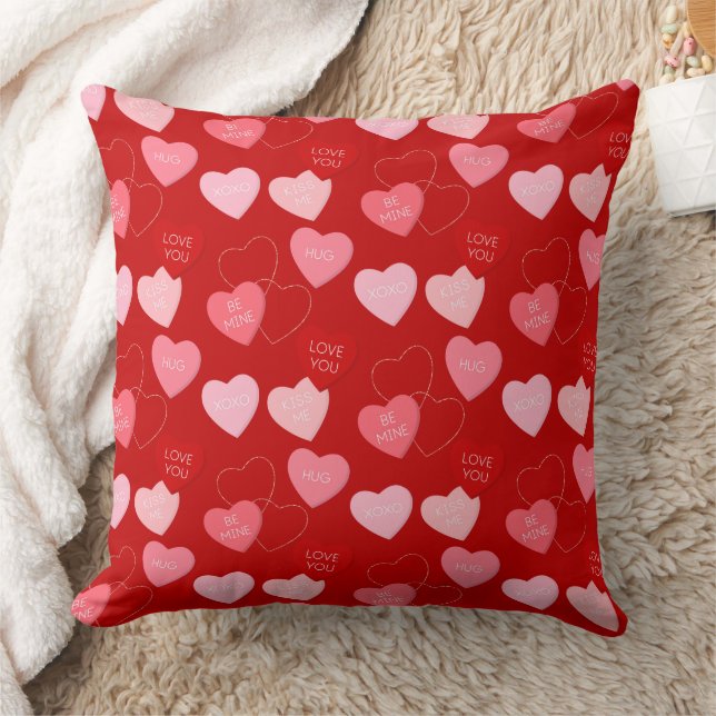 Candy Heart Cascade Throw Pillow (Blanket)