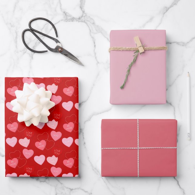 Candy Heart Cascade Wrapping Paper Sheets (Front)