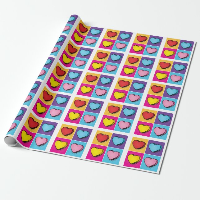 Candy Heart Hearts Pop Art Valentine's Day Wrapping Paper (Unrolled)