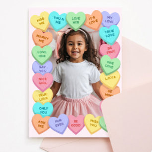 Candy Heart Kid Photo Valentine Card, Child School Note Card