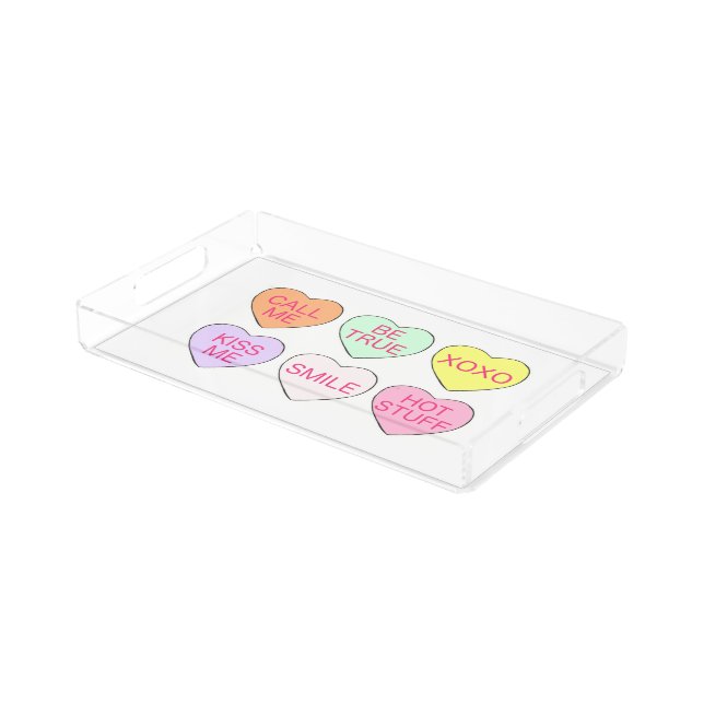 Candy Heart Pastel Sweet Love Valentine's Day Acrylic Tray (Angled)