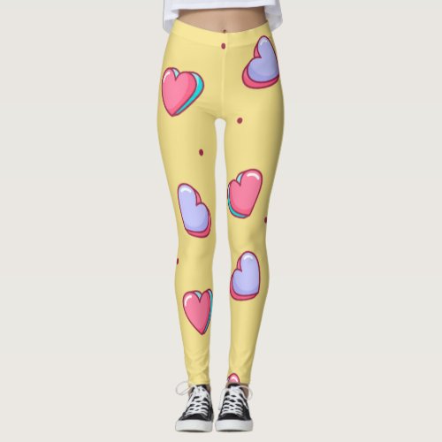Candy Heart Pink and Yellow Leggings