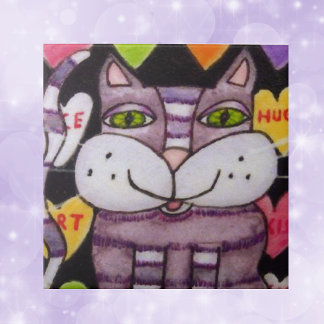 Candy Heart Purple Cat Valentine Tile