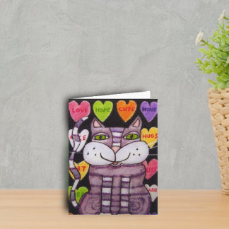 Candy Heart Purple Valentine Cat Holiday Card