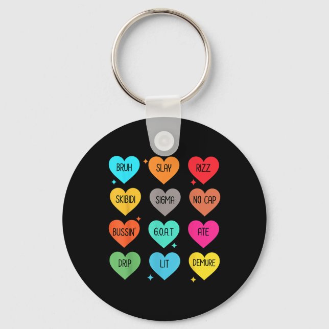 Candy Heart Slang Words Valentines Day For School, Keychain (Front)
