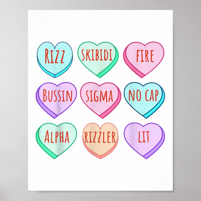 Candy Heart Slang Words Valentines Day For School, Poster (Front)