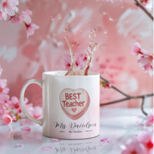Candy Heart Valentine Best Teacher Monogram Coffee Mug