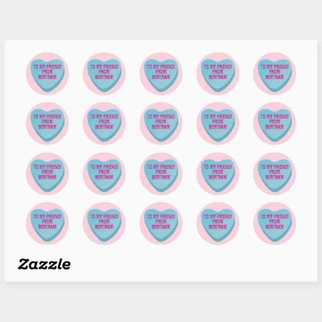 Candy Heart Valentine's Day Exchange Sticker Blue (Sheet)