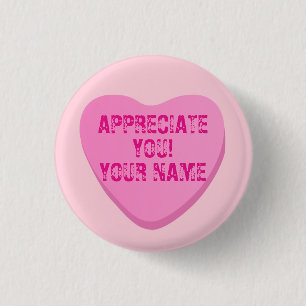 Candy Heart with Custom Text-Pink Heart on Pink Button