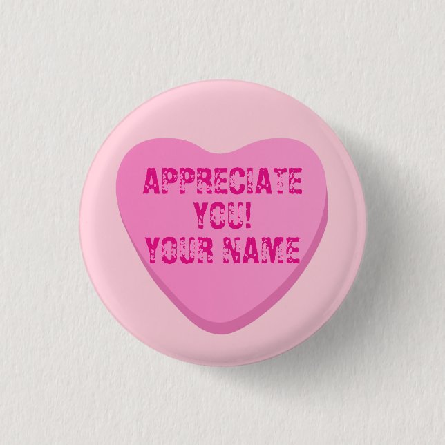 Candy Heart with Custom Text-Pink Heart on Pink Button (Front)