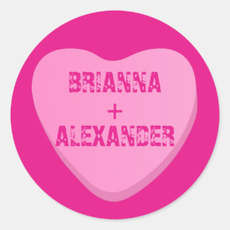 Candy Heart with Custom Text-Pink Heart on Pink Classic Round Sticker