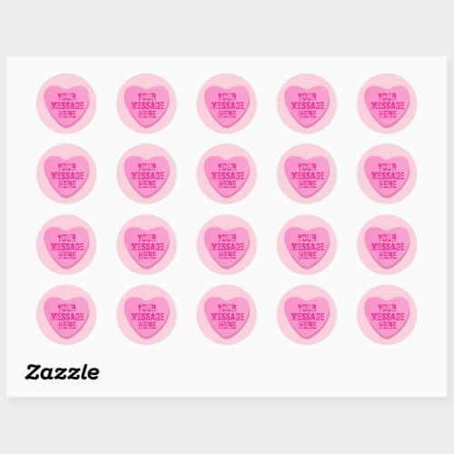 Candy Heart with Custom Text_Pink Heart on Pink Classic Round Sticker