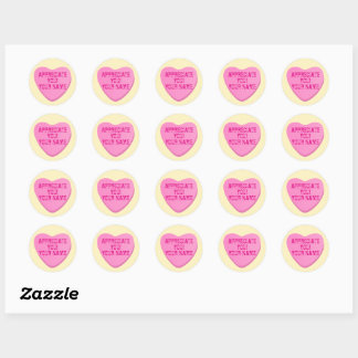 Candy Heart with Custom Text-Pink Heart on Yellow Classic Round Sticker